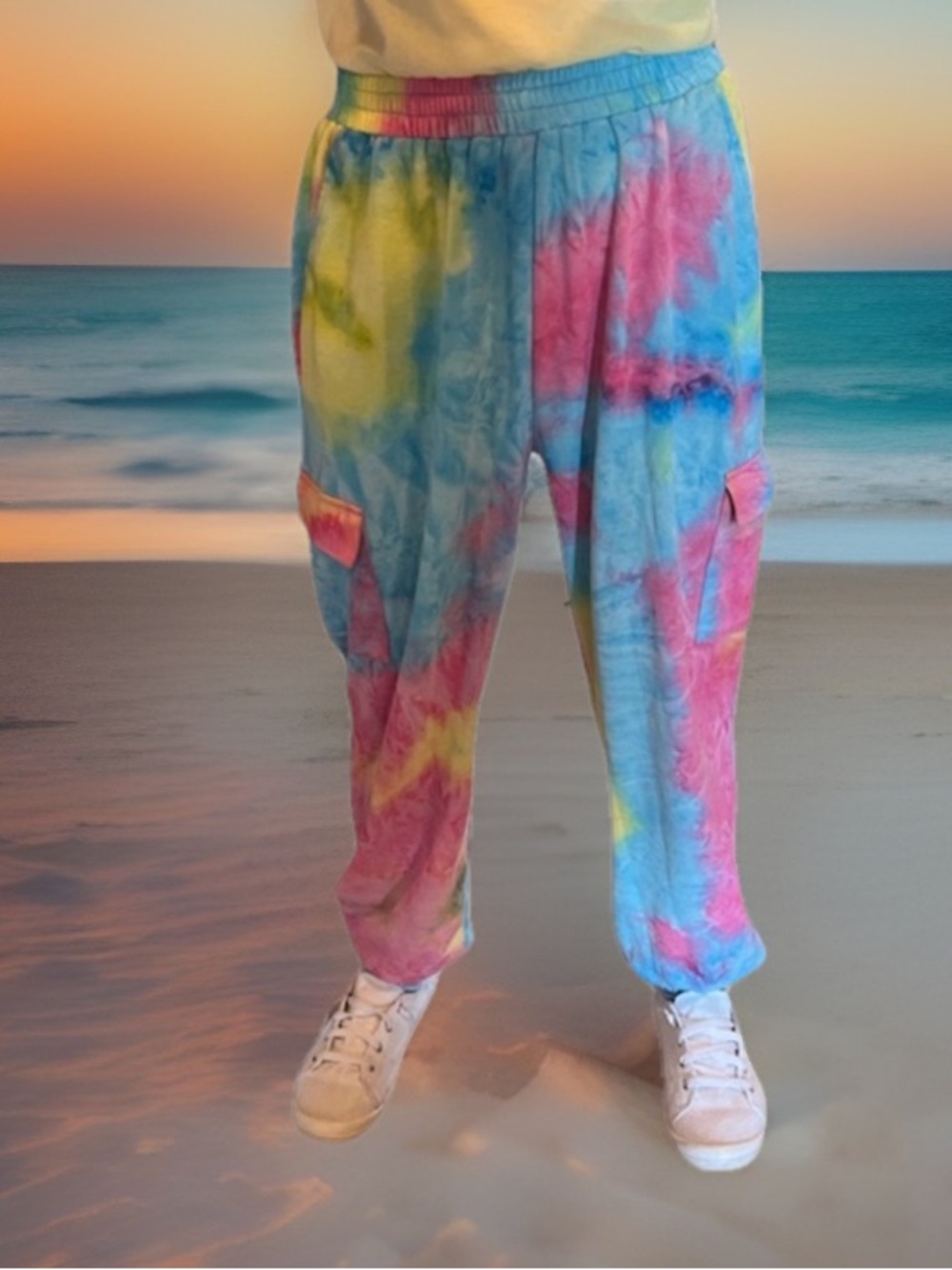 Tie Dye Joggers Hippie Cargo Sweatpants Womens Small Blue Pink